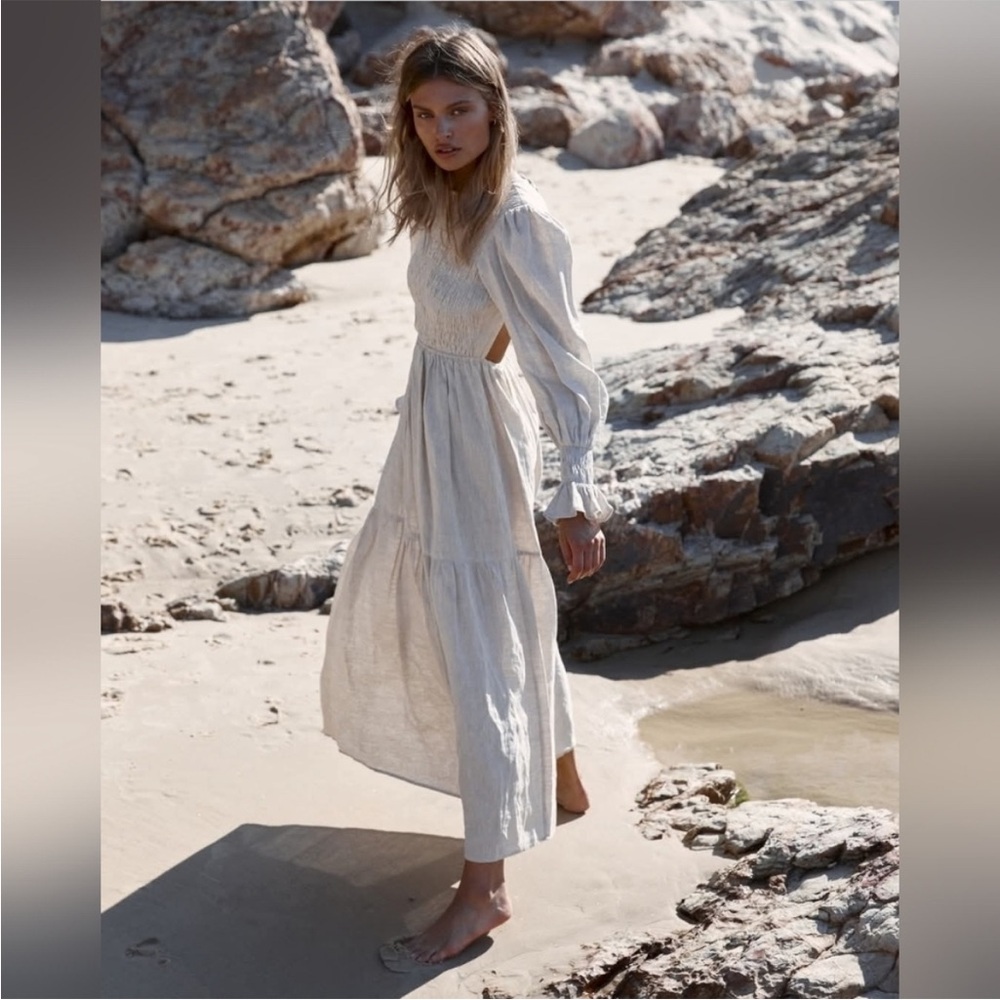 Diish Jorja Linen Smocked Waist Maxi Dress in Natural